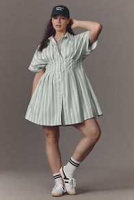 Slide View: 4: The Tobie Button-Front Pleated Shirt Dress by Exquise: Mini Edition