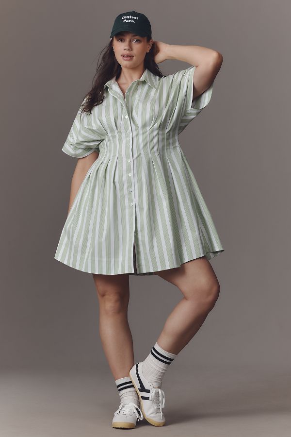 Slide View: 5: The Tobie Button-Front Pleated Shirt Dress by Exquise: Mini Edition