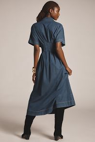 Slide View: 2: The Tobie Button-Front Pleated Shirt Dress by Exquise: Denim Edition