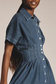 Slide View: 3: The Tobie Button-Front Pleated Shirt Dress by Exquise: Denim Edition