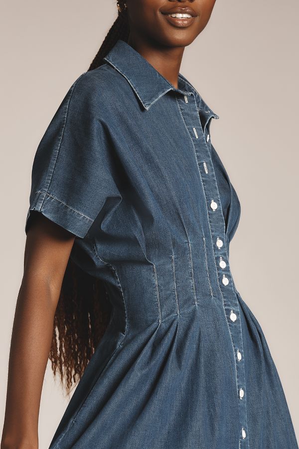 Vista diapositiva: 3: Il Vestito Camicia Plissettato Tobie con Bottoni sul Davanti di Exquise: Edizione Denim