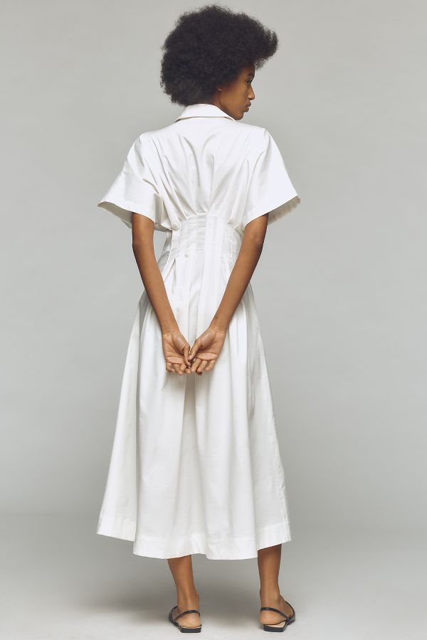 Slide View: 2: The Tobie Button-Front Pleated Shirt Dress by Exquise: Embellished Edition