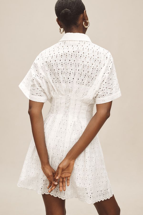 Slide View: 2: The Tobie Button-Front Pleated Shirt Dress by Exquise: Mini Eyelet Edition