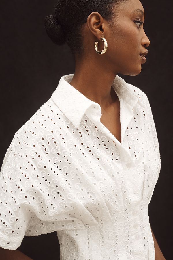 Slide View: 4: The Tobie Button-Front Pleated Shirt Dress by Exquise: Mini Eyelet Edition