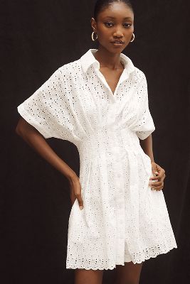 The Tobie Button-Front Pleated Shirt Dress by Exquise: Mini Eyelet Edition