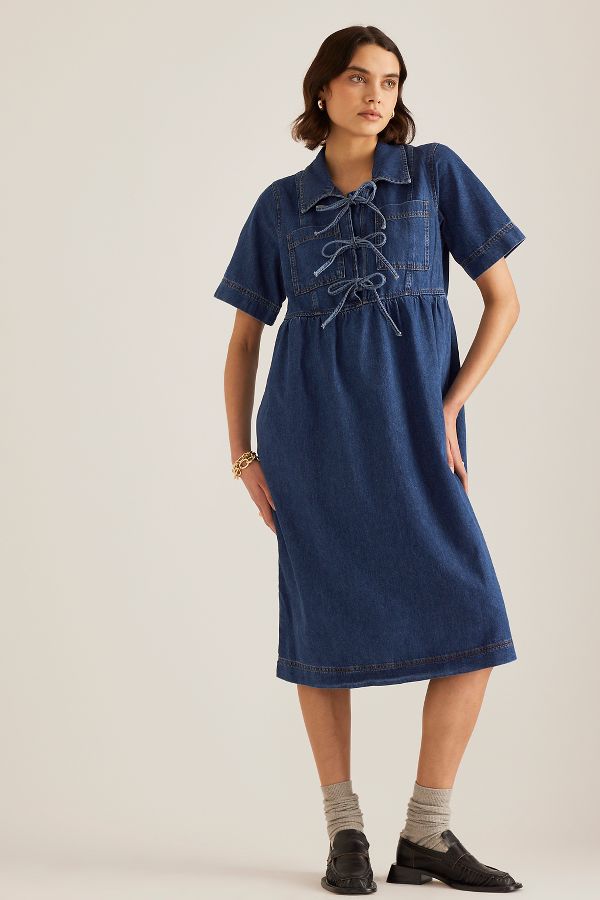 Slide View: 4: ALIGNE Effy Tie-Front Denim Midi Dress