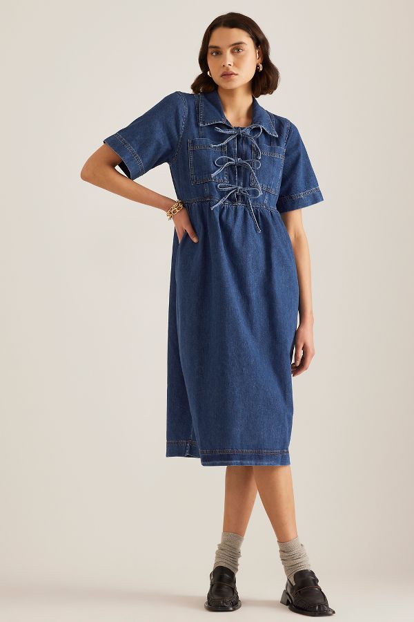 Slide View: 1: ALIGNE Effy Tie-Front Denim Midi Dress