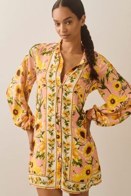 Farm Rio x Anthropologie Long-Sleeve Button-Front Mini Dress