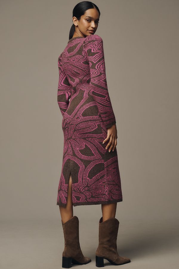 Slide View: 3: Farm Rio x Anthropologie Long-Sleeve Jacquard Printed Midi Dress