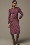 Thumbnail View 1: Farm Rio x Anthropologie Long-Sleeve Jacquard Printed Midi Dress