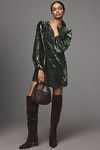 Thumbnail View 1: Farm Rio x Anthropologie Long-Sleeve Burnout Velvet Mini Dress