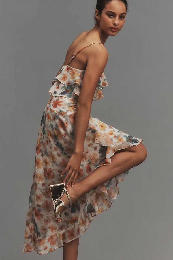 Slide View: 4: By Anthropologie Sleeveless Asymmetric Ruffled Midi Dress