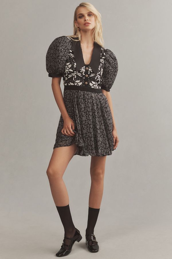 Slide View: 1: By Anthropologie Short-Sleeve Button-Front Mini Dress