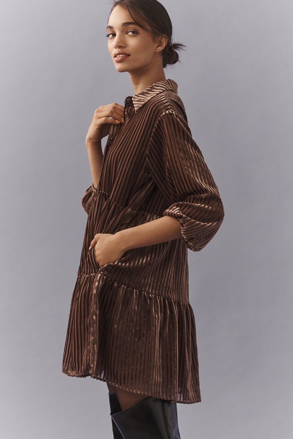 Slide View: 4: The Bettina Tiered Shirt Dress by Maeve: Mini Velvet Edition