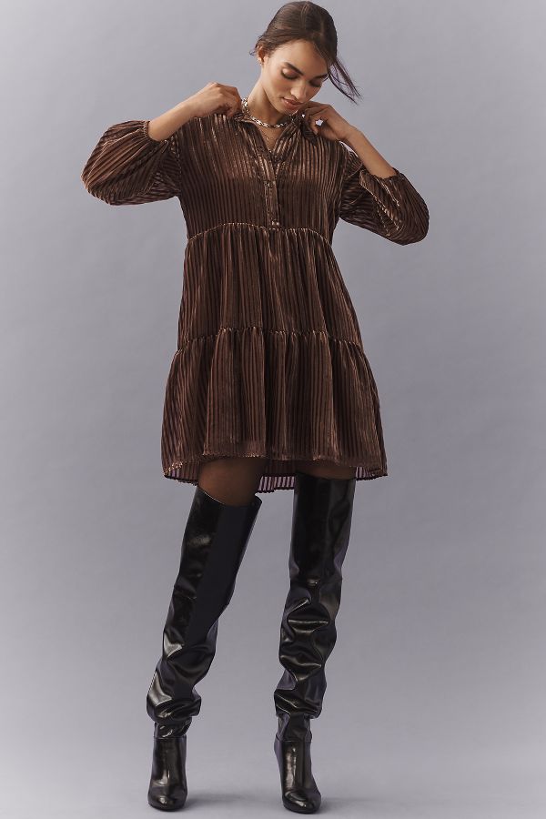 Slide View: 1: The Bettina Tiered Shirt Dress by Maeve: Mini Velvet Edition