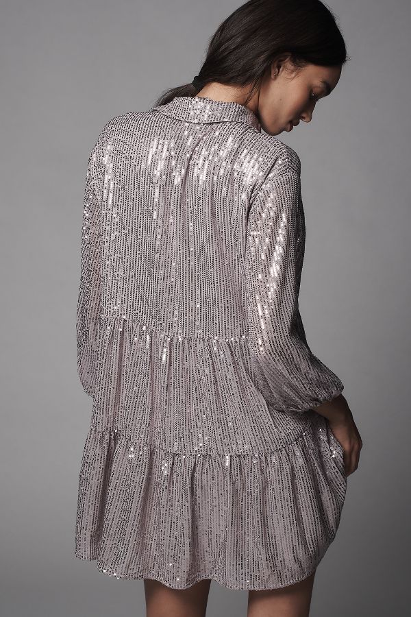 Slide View: 2: The Bettina Tiered Shirt Dress by Maeve: Mini Sequin Edition