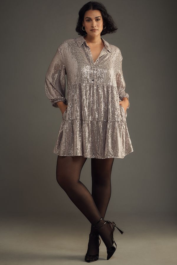 Slide View: 7: The Bettina Tiered Shirt Dress by Maeve: Mini Sequin Edition