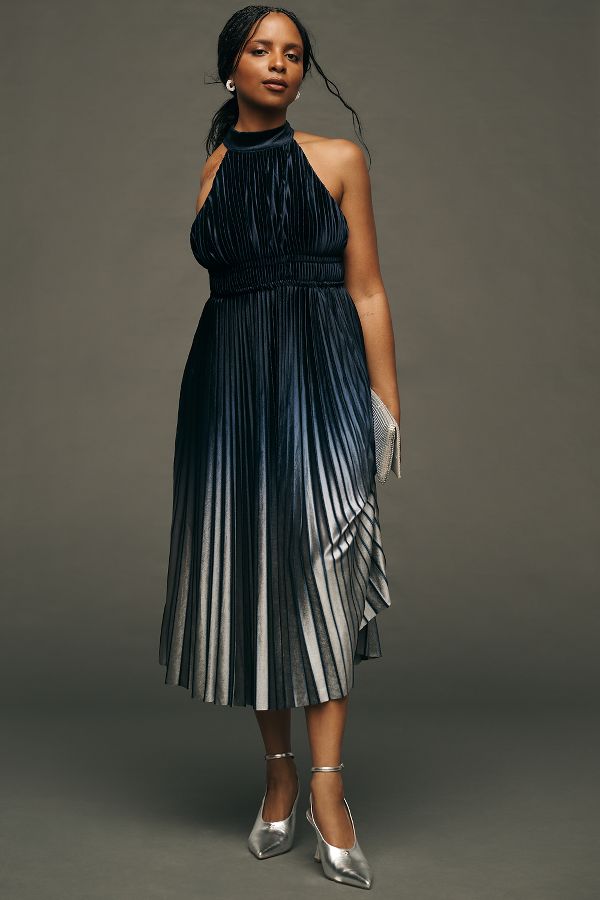 Slide View: 1: By Anthropologie Pleated Halter Midi Dress