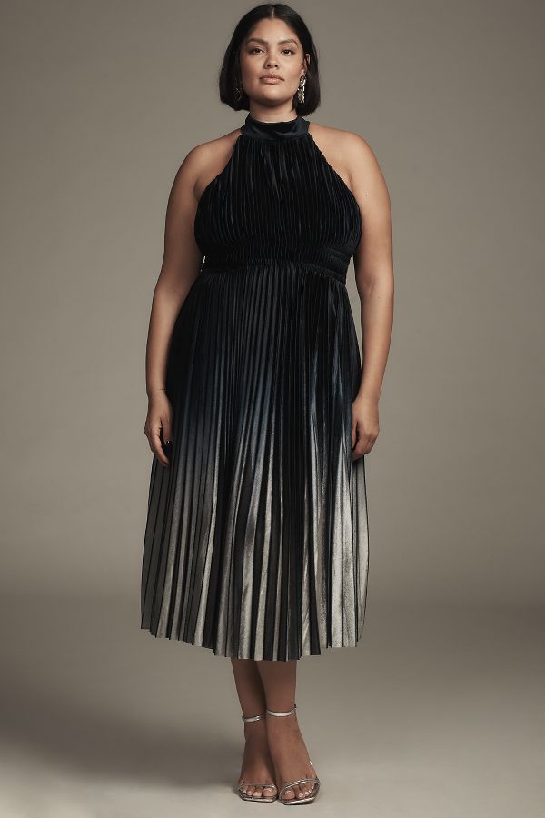 Slide View: 4: By Anthropologie Pleated Halter Midi Dress