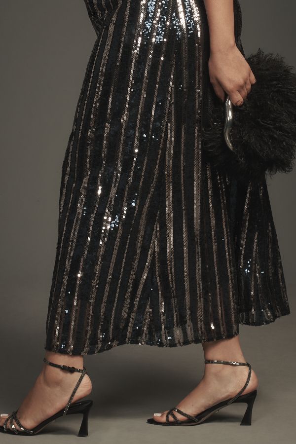 Slide View: 7: Maeve Sleeveless Sequin Stripe Midi Dress