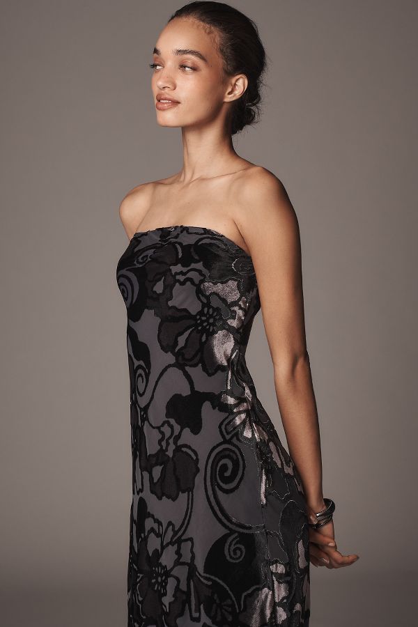 Slide View: 4: By Anthropologie Strapless Velvet Burnout Dress