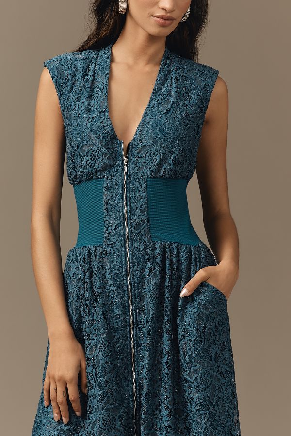 Slide View: 3: The Tommie Cap-Sleeve Front-Zip Shirt Dress: Lace Edition