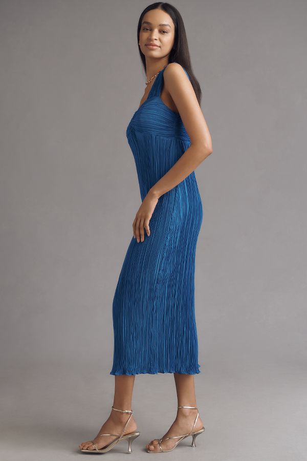 Slide View: 4: By Anthropologie Pleated Satin Midi Dress