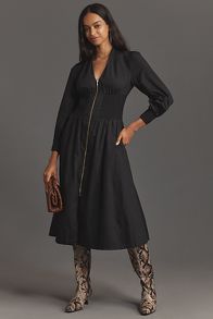 Slide View: 3: The Tommie Smocked Front-Zip Shirt Dress: Long-Sleeve Edition