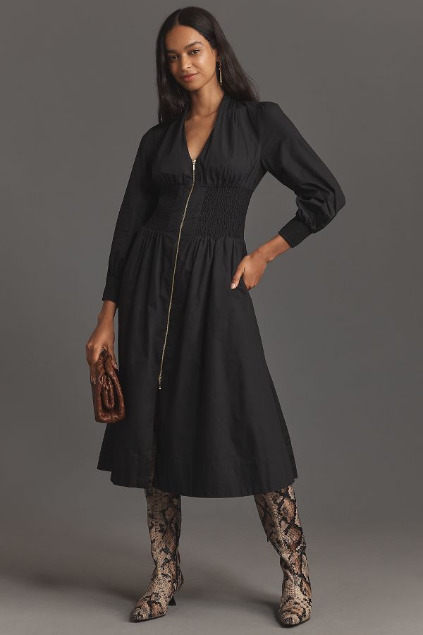 Slide View: 3: The Tommie Smocked Front-Zip Shirt Dress: Long-Sleeve Edition