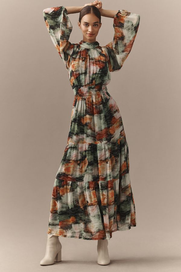 Slide View: 1: The Somerset Maxi Dress: Long-Sleeve Mock-Neck Chiffon Edition