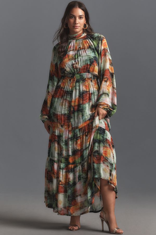 Slide View: 5: The Somerset Maxi Dress: Long-Sleeve Mock-Neck Chiffon Edition