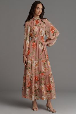 The Somerset Maxi Dress: Long-Sleeve Mock-Neck Chiffon Edition