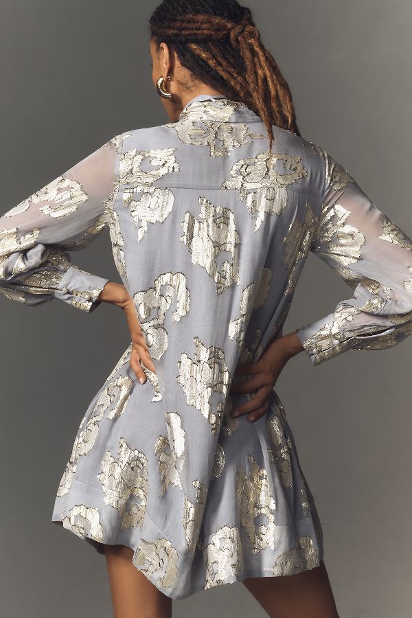 Slide View: 2: Maeve Long-Sleeve Tie-Neck Jacquard Tunic Mini Dress