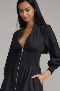 Slide View: 4: The Tommie Smocked Front-Zip Shirt Dress: Long-Sleeve Mini Edition