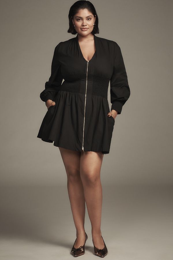 Slide View: 8: The Tommie Smocked Front-Zip Shirt Dress: Long-Sleeve Mini Edition