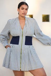 Slide View: 5: The Tommie Smocked Front-Zip Shirt Dress: Long-Sleeve Mini Edition