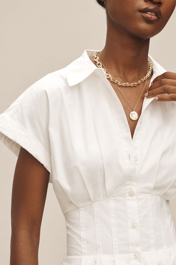 Slide View: 4: By Anthropologie Short-Sleeve Pleated Midi Shirt Dress