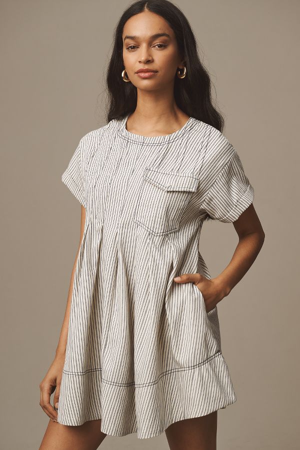 Slide View: 1: Pilcro Short-Sleeve Denim Mini Swing Dress