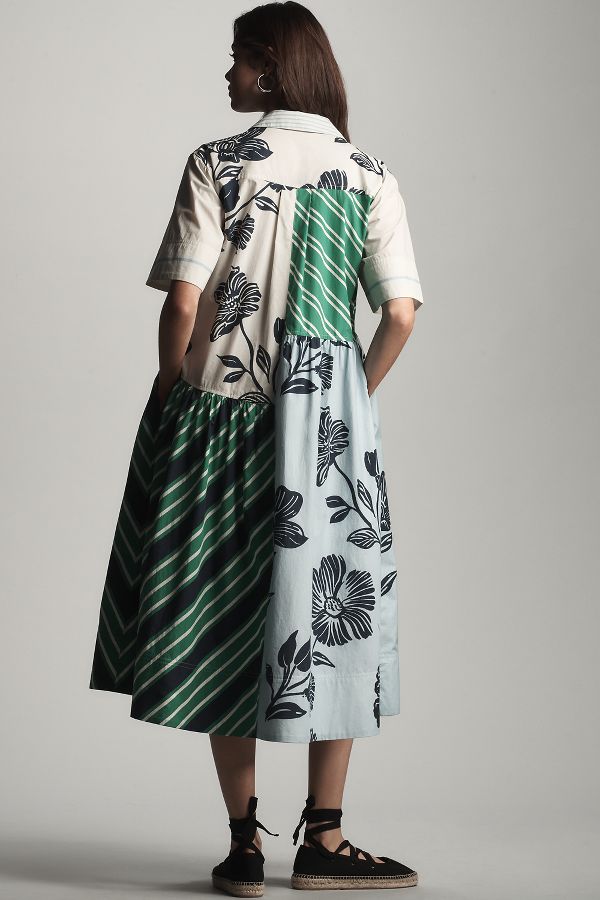 Slide View: 2: Maeve Mixed-Print Buttondown Dress