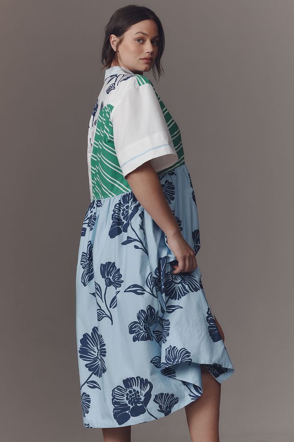 Slide View: 7: Maeve Mixed-Print Buttondown Dress