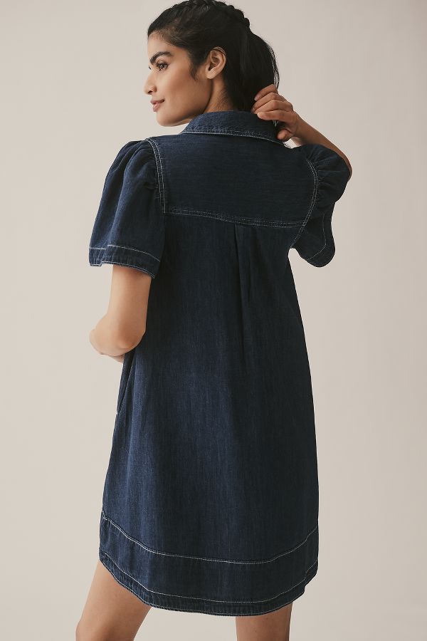 Slide View: 2: Robe chemise en denim brodé By Anthropologie