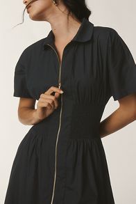 Slide View: 2: The Tommie Cap-Sleeve Smocked Front-Zip Shirt Dress