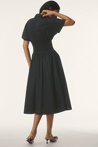 Slide View: 3: The Tommie Cap-Sleeve Smocked Front-Zip Shirt Dress