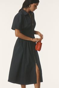 Slide View: 4: The Tommie Cap-Sleeve Smocked Front-Zip Shirt Dress