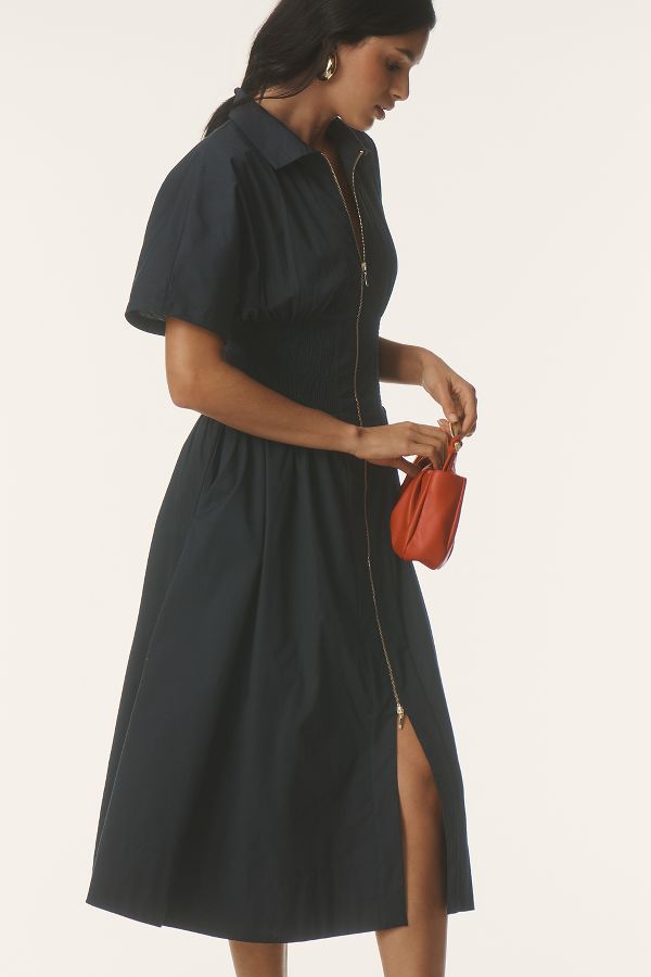 Slide View: 4: The Tommie Cap-Sleeve Smocked Front-Zip Shirt Dress