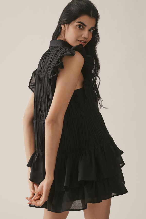 Slide View: 2: By Anthropologie Sleeveless Ruffle Mini Shirt Dress