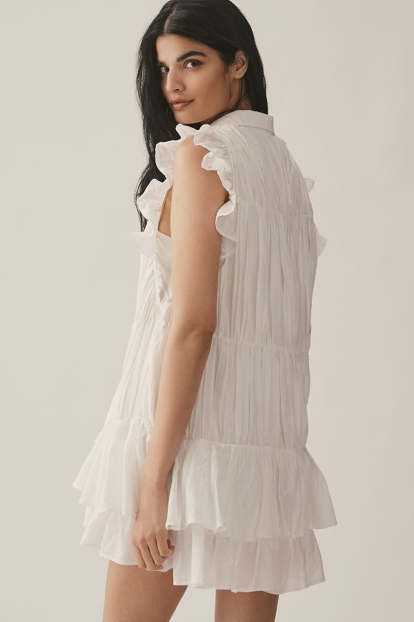 Slide View: 2: By Anthropologie Sleeveless Ruffle Mini Shirt Dress