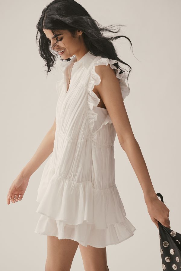 Slide View: 4: By Anthropologie Sleeveless Ruffle Mini Shirt Dress