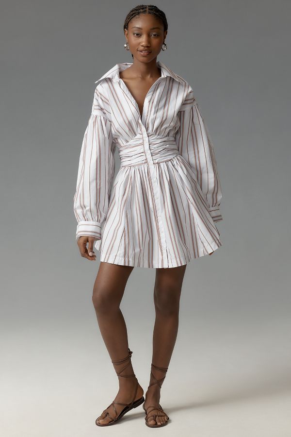 Slide View: 1: By Anthropologie Long-Sleeve Collared A-Line Mini Dress