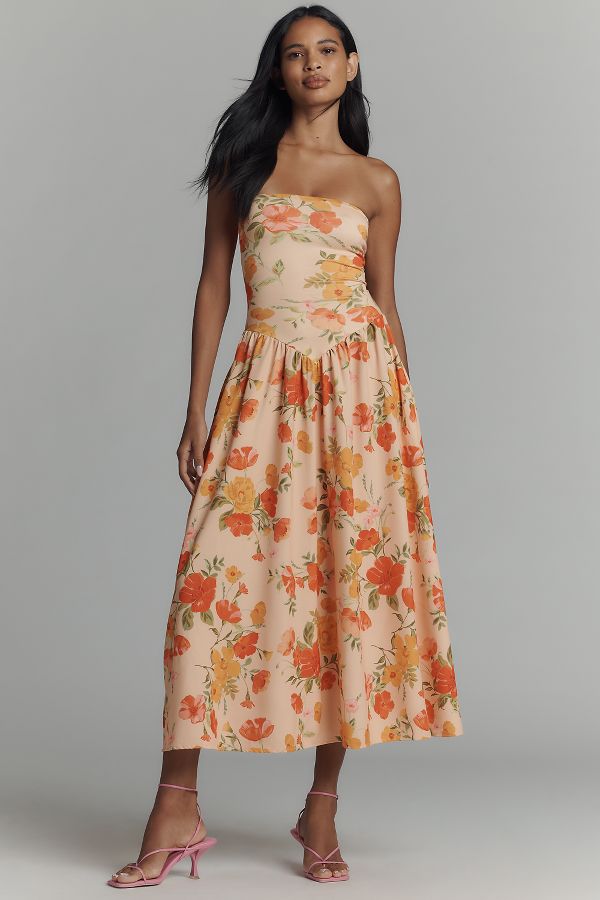 Slide View: 1: RESA Mackenzie Strapless Basque-Waist Midi Dress